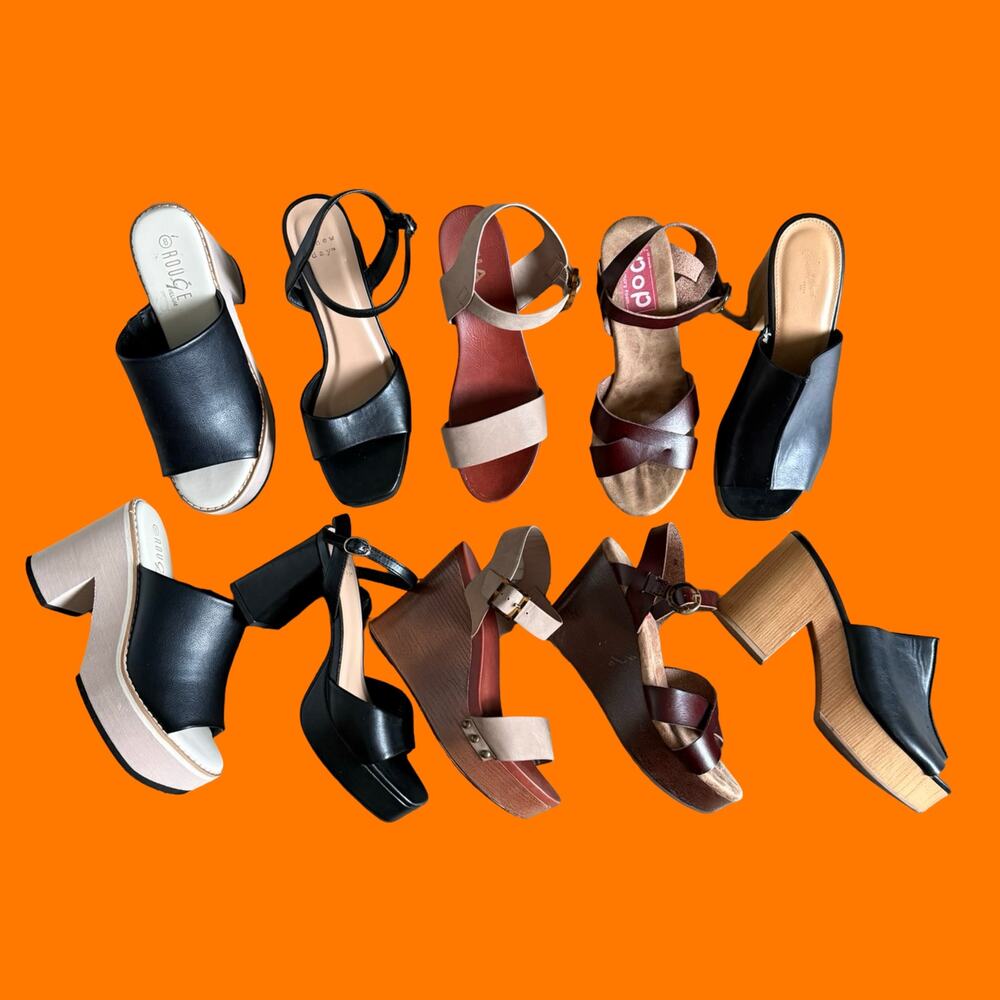 Y2K Boho Minimalist Lot 5 Platform Mules Wedges Size 8 8.5